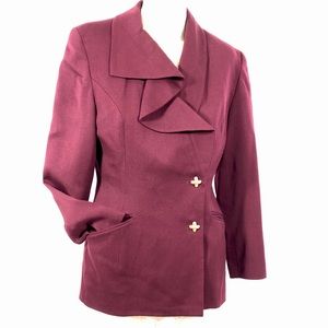 Pure New wool blazer holiday suit coat ruffled lapel gold metal buttons size 38